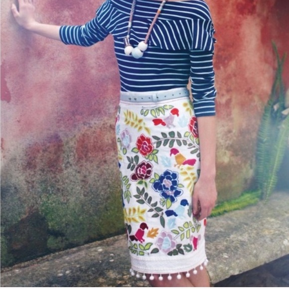 Moulinette Soeurs Dresses & Skirts - Anthropologie Moulinette Soeurs La Fiesta Embroidered Pom Pom Pencil Skirt